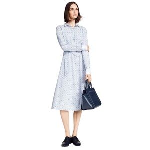 Brooks Brothers Clip-Dot Supima Cotton Dobby Shirt Dress in Blue Multi Sz 16